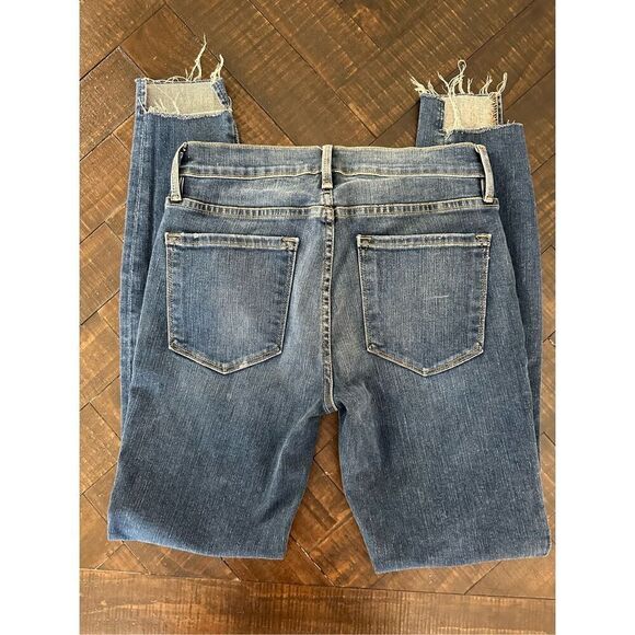 FRAME Denim Le Skinny de Jeanne Dark Wash High Low Cut Out Ankle Jeans Size 26 - Picture 5 of 5